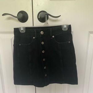 American Eagle High Waisted Black Denim Button Skirt